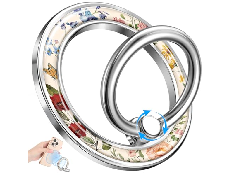 Magnetische telefoonringhouder met handgreep en bloemmotief