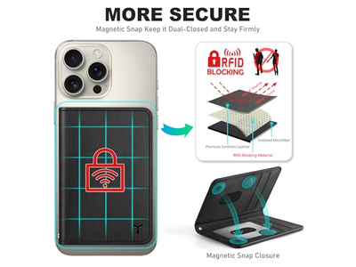 Magnetische telefoonportemonnee met 6 kaarthouders RFID-blokkering Zwart