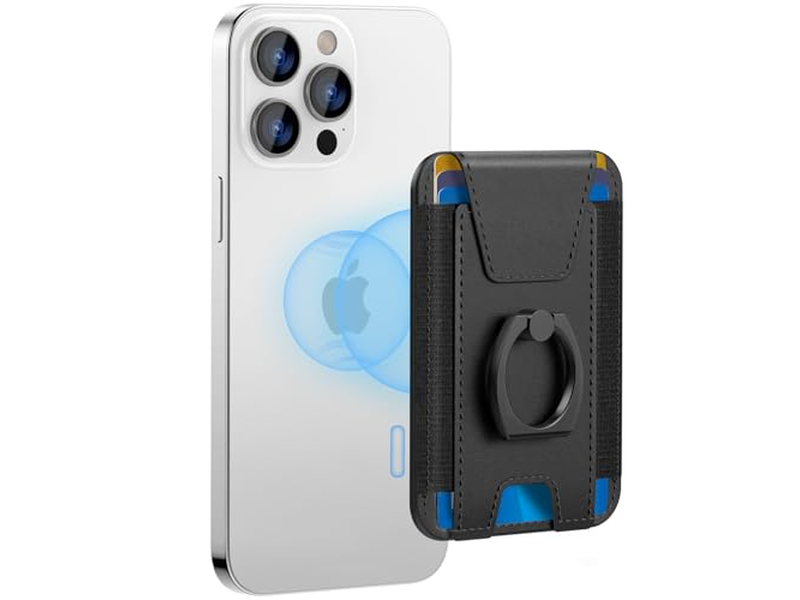 Magnetische portemonnee voor telefoon 6-kaarthouder RFID-blokkering Zwart