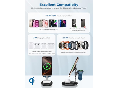 3-in-1 draadloos laadstation voor Apple MagSafe-oplader