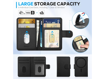Magnetische kaarthouder van echt leer met RFID-blokkering en 6 sleuven
