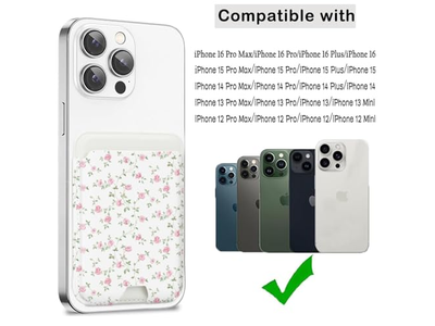 Magnetische kaarthouder portemonnee compatibel met iPhone, geschikt voor 3 kaarten, roze