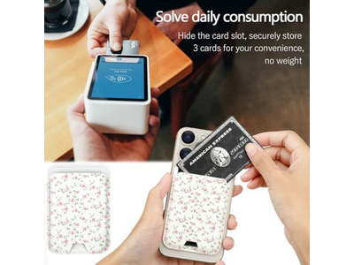 Magnetische kaarthouder portemonnee compatibel met iPhone, geschikt voor 3 kaarten, roze