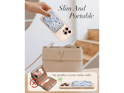 Magnetische kaarthouder portemonnee voor iPhone - Blauw bloemenpatroon Geschikt voor 3 C