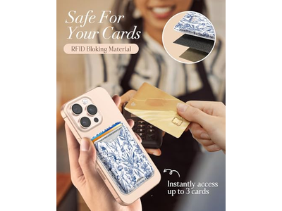 Magnetische kaarthouder portemonnee voor iPhone - Blauw bloemenpatroon Geschikt voor 3 C