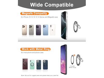 Magnetische telefoonringhouder voor mobiele telefoons Dubbelzijdige standaard Zilver