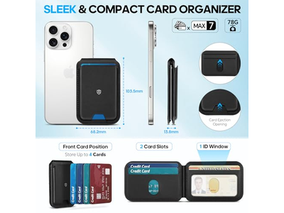 Magnetische portemonnee voor MagSafe echt leer 6 kaarthouders RFID Blo