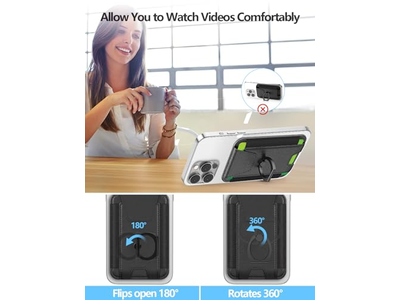 Magnetische portemonnee voor telefoon 6-kaarthouder RFID-blokkering Zwart