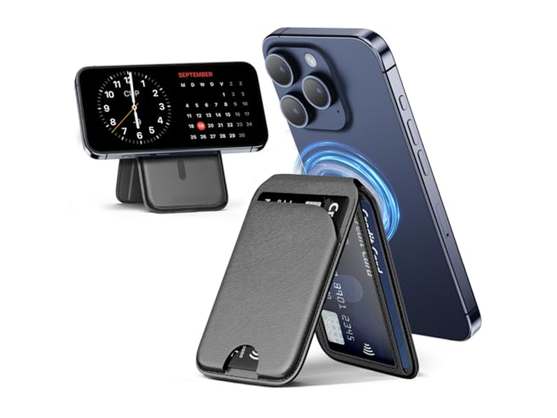 Magnetische portemonnee voor telefoon Verstelbare leren kaarthouder en standaard