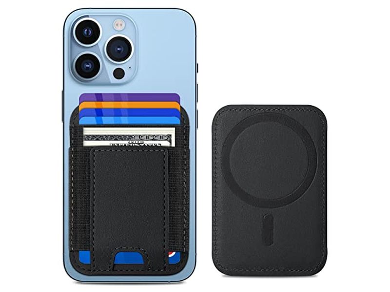 Magnetische portemonnee met 2 kaartsleuven voor iPhone Vegan leer zwart