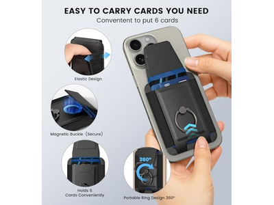 Magnetische portemonnee met verstelbare 360 graden ring en RFID-blokkeerklep