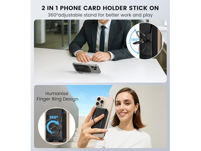 Magnetische portemonnee met verstelbare 360 graden ring en RFID-blokkeerklep