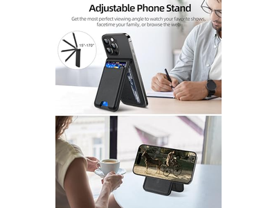 Magnetische portemonnee met verstelbare standaard 3 kaartsleuven Veganistisch leer Zw