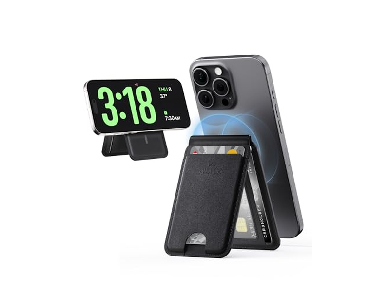 Magnetische portemonnee met RFID-blokkeerfunctie voor 5 kaarten en verstelbare standaard