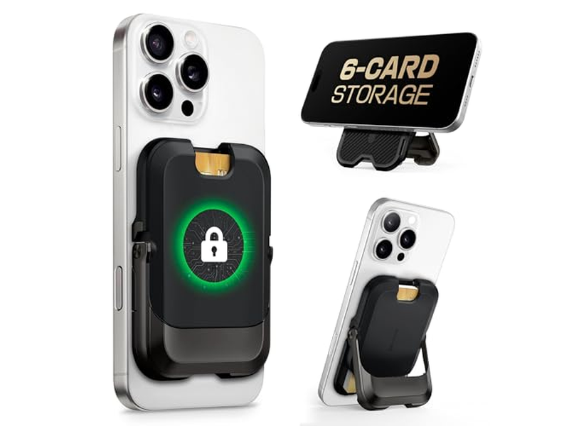 Magnetische portemonnee met standaard voor 6 kaarten RFID-blokkeerbare telefoonstandaard