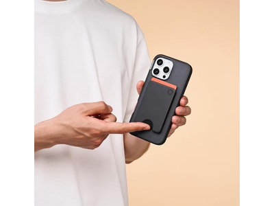 Slanke telefoonportemonnee en kaarthouder Compatibel met draadloos opladen - Zwart