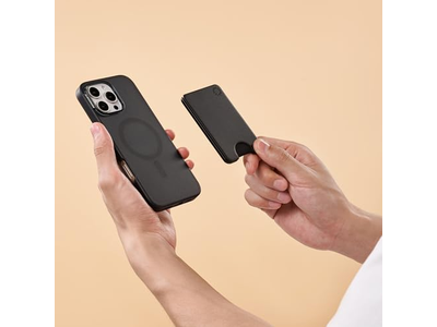 Slanke telefoonportemonnee en kaarthouder Compatibel met draadloos opladen - Zwart