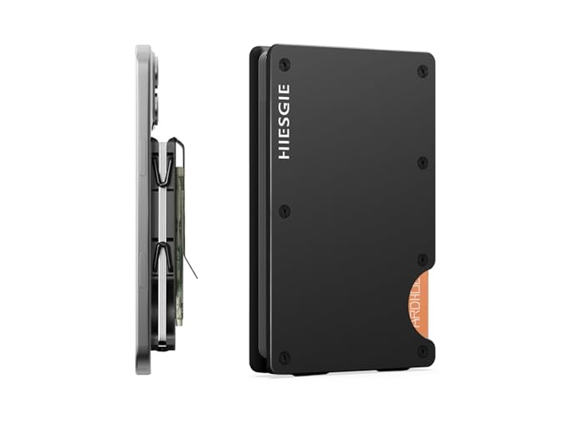 Slanke portemonnee met geldclip RFID-blokkeerbare metalen kaarthouder Zwart